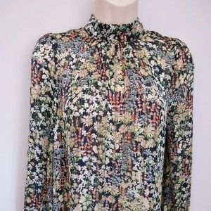 H&M Floral Highneck Long Sleeve Sheer Blouse Need TLC XS